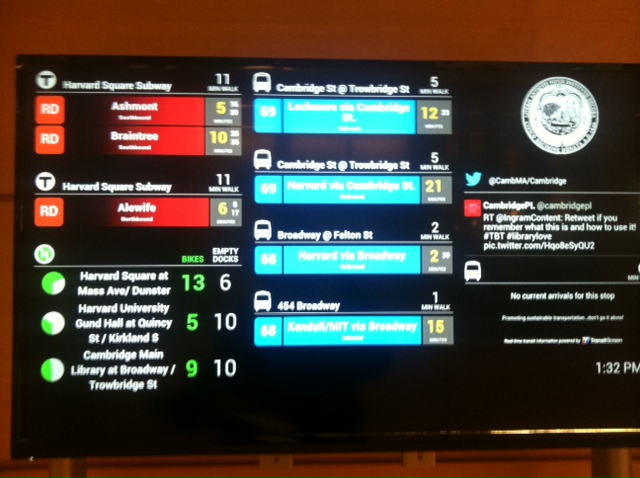 Transit Monitor at Cambridge Public Library